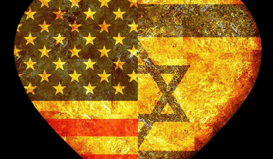 Illustration on the enduring relationship between the U. S. and Israel by Alexander Hunter/The Washington Times