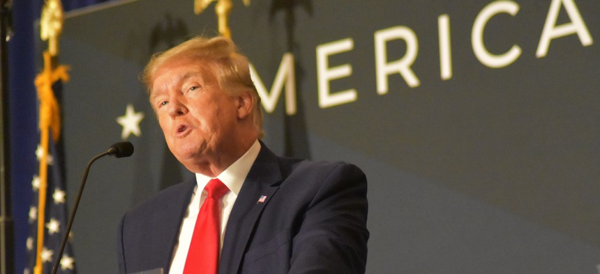 Former U.S. president Donald Trump delivers remarks at the America First Agenda Summit in Washington, D.C., on July 26, 2022.