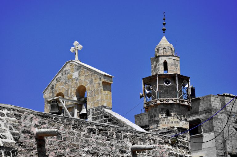 Katib al-Waliya Mosque was built beside the historic Church of St Porphyrius reflecting Gaza's peaceful co-existence of faiths