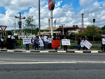 Members of the Uri Tzafon movement protesting at a junction near Haifa earlier this year, calling for the settlement of southern Lebanon.