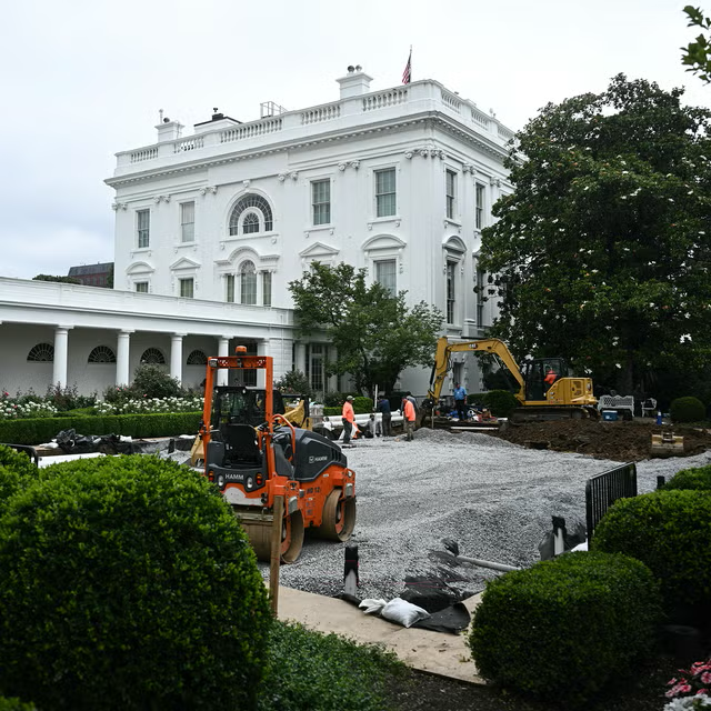 Construction work occurring at the White House grounds.