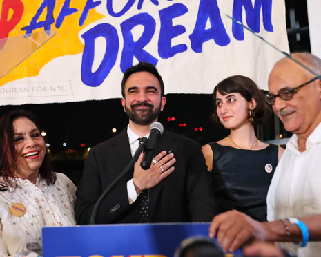 Zohran Mamdani, mayoral candidate for New York  holds primary election night party on 24 June in the Long Island City neighborhood of the Queens borough in New York City.