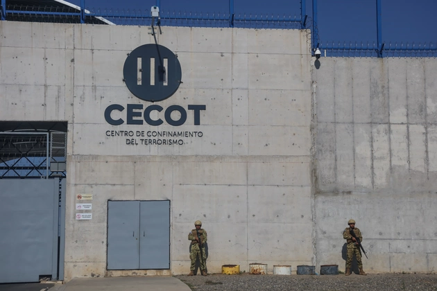 Members of the Salvadoran army stand guard at maximum security penitentiary.