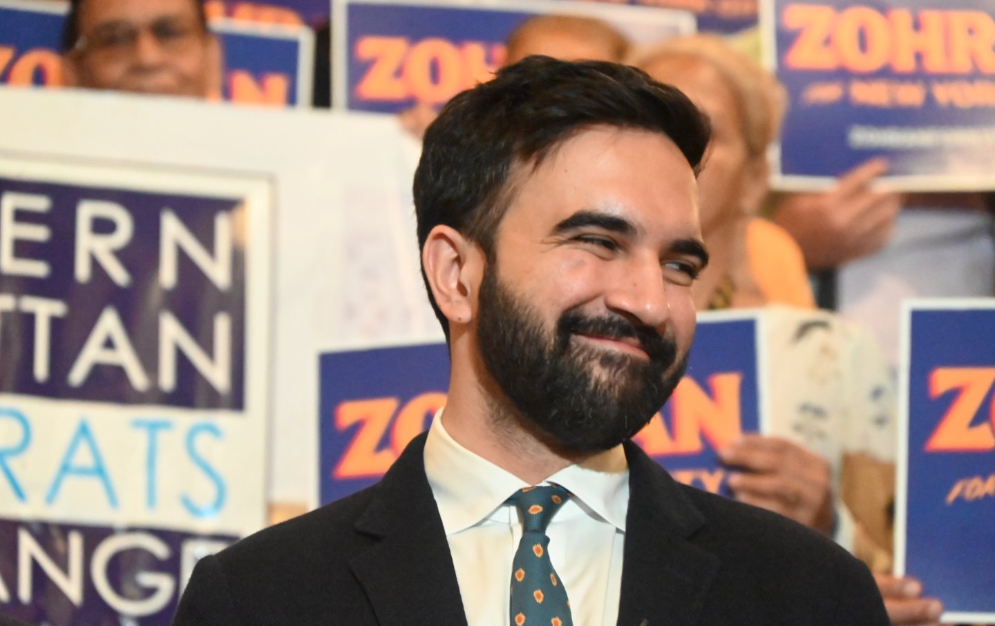 Zohran Mamdani, the Democratic nominee for New York City mayor, participates in an endorsement event with Congressman Adriano Espaillat at the United Palace Theater in Manhattan, New York, United States, on July 10, 2025.