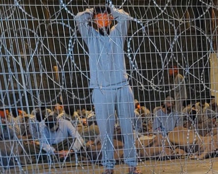 Palestinian prisoners in the Gaza Strip at the Sde Teiman detention facility