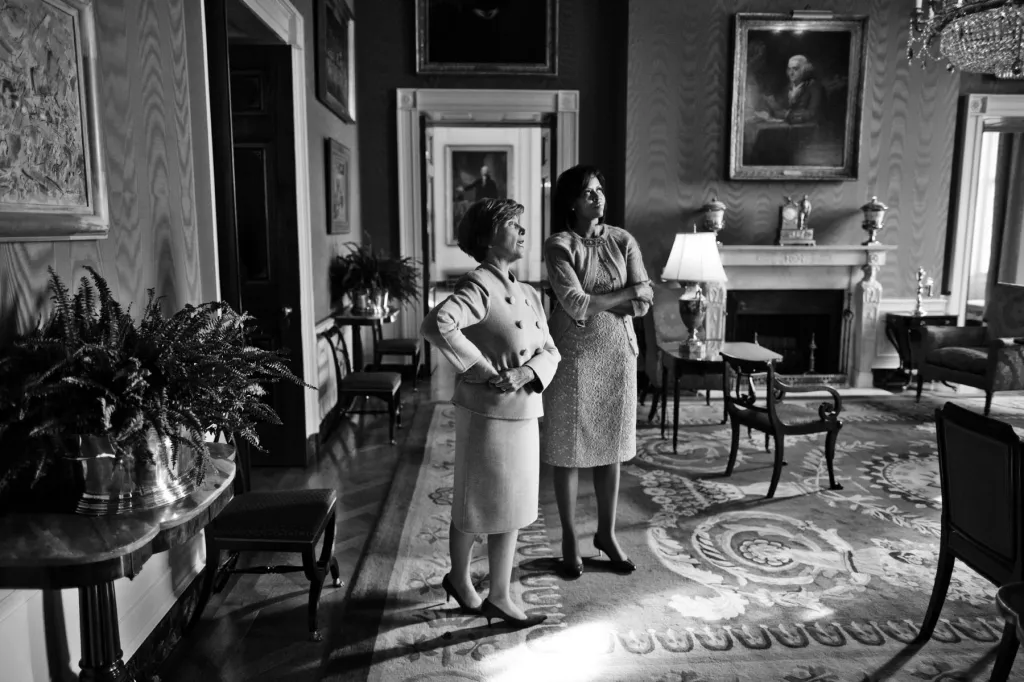 Laura Bush gives Michelle Obama a private tour.