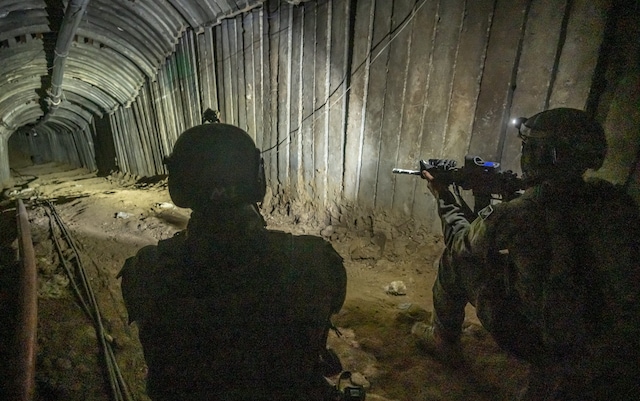 Israeli soldiers secure a tunnel that was reportedly used by Hamas militants to launch the Oct 7 attack
