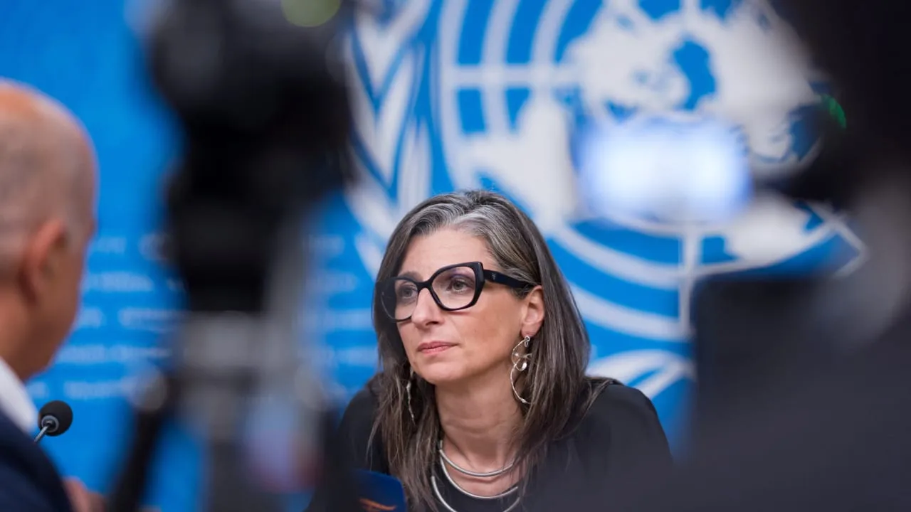 United Nations Special Rapporteur, Francesca Albanese, attends a press conference at the European headquarters of the UN in Geneva, Switzerland, September 15, 2025. 