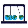 Newton’s cradle with Earth globes swinging