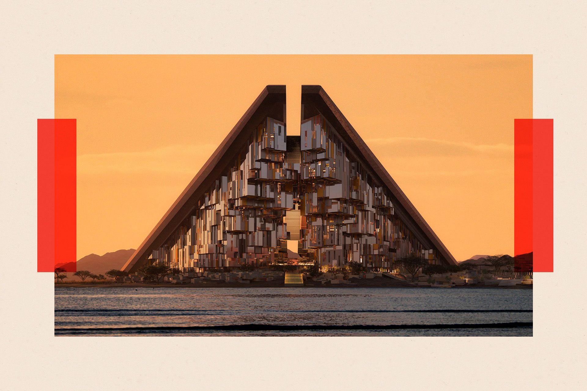 A futuristic building that rises into a point in the middle. It is called Gidori and is an 'ultra modern community' that is part of the Neom development