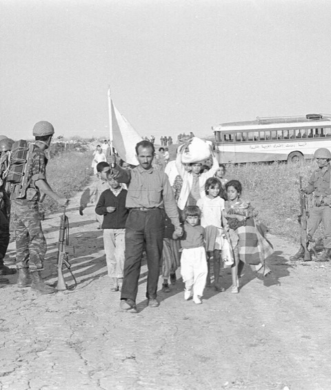 Palestinian refugees fleeing villages captured in the Latrun area. The IDF expelled them, and the JNF built Canada Park over the ruins.