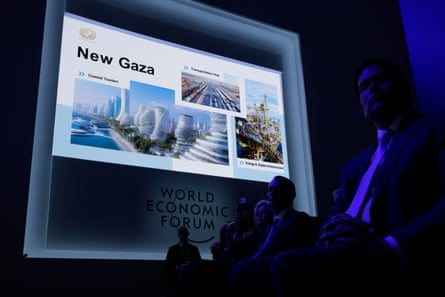 Screen showing glitzy buildings under title New Gaza