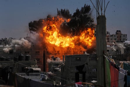 An explosion after an Israeli airstrike in Gaza City 