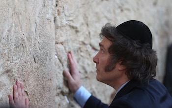 Javier Milei prays at the Western Wall, Jerusalem, in 2024
